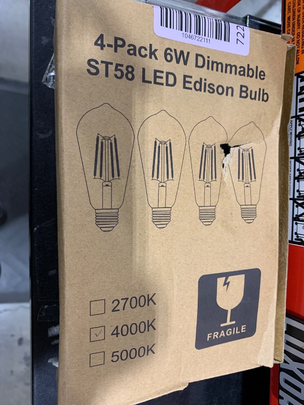 Photo 1 of PARTPHONER LED Light Bulbs Dimmable Vintage Edison Bulb, E26 LED Bulb 60W Equivalent 720 Lumens, Neutral White 4000K, ST58 Antique LED Filament Bulb CRI 85+, Clear Glass, Pack of 4