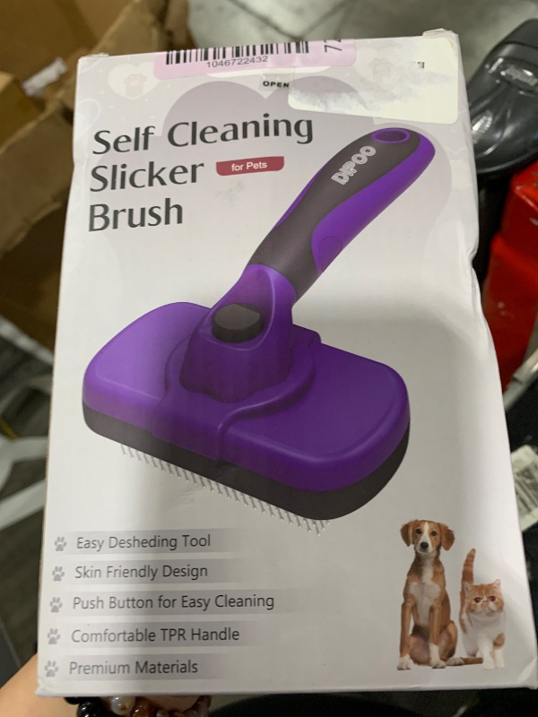 Photo 1 of Dipoo Self Cleaning Cat & Dog Grooming Brush - Skin Friendly Deshedding Hair Brush for Haired Dogs & Puppies, Purple