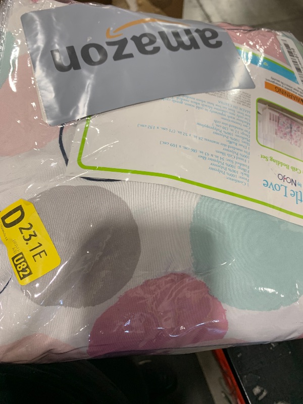 Photo 1 of Little Love by NoJo Pink, Aqua, Grey and Rose Bubble Dot - 3 Piece Crib Bedding Set - Comforter, Fitted Crib Sheet and Dust Ruffle