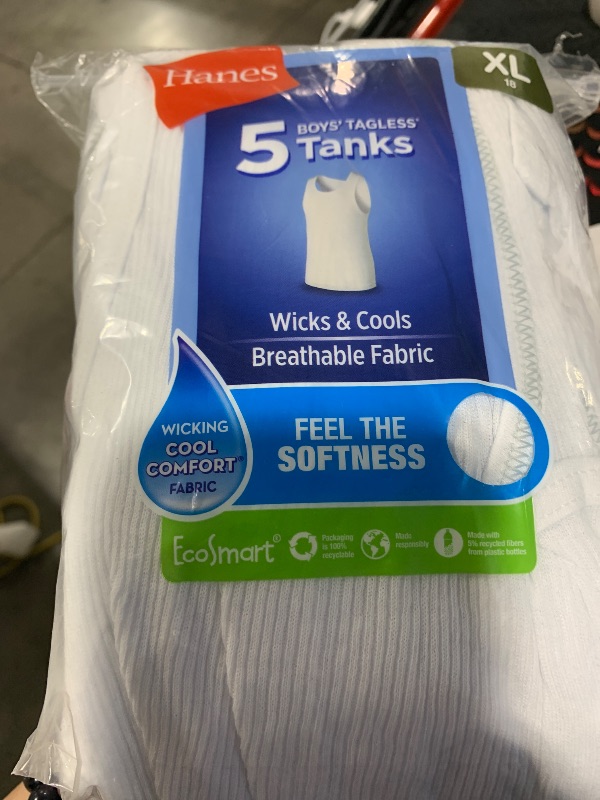 Photo 1 of Hanes Boys' Tank Undershirt, EcoSmart Cotton Shirt, Multiple Packs Available, White, X Large