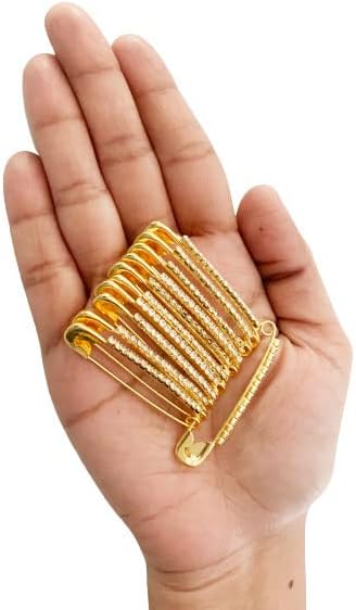 Photo 1 of Golden Colour Diamonds Designer Safety pin Saree pin one Side of Safety pin - 12 Pack