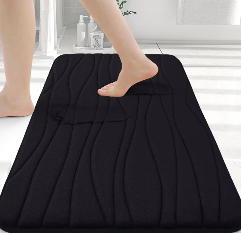 Photo 1 of Buganda Memory Foam Bathroom Rug Mat 24x16, Extra Soft and Absorbent Bath Mats, Non-Slip and Machine Washable Bath Rugs for Bathroom Floor,Tub and Shower, Black