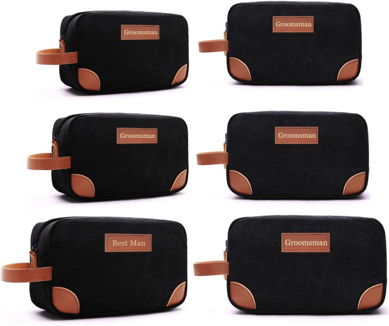 Photo 1 of Eccliy 6 Set Groomsmen Gifts Men Toiletry Bags Men's Travel Shaving Kit Bathroom Bags Water Resistant Toiletry Case for Wedding Groomsman Proposal Gift Travel Accessories(Black)