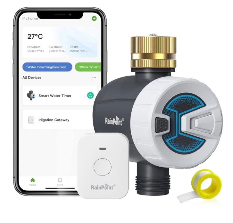 Photo 1 of RAINPOINT WiFi Water Timer, Brass Inlet Smart Hose Faucet Timer, Automatic Irrigation System Controller for Yard Watering, APP Control via 2.4Ghz WiFi and Bluetooth (V2, 2025 Release)