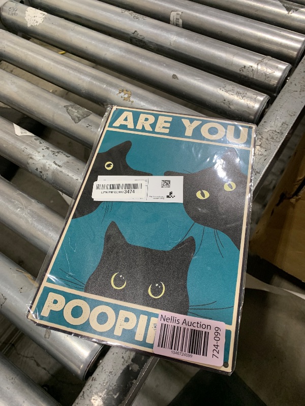 Photo 1 of Funny Black Cat Wall Art - "Are You Pooping?" Vintage Bathroom Decor Poster - Retro Gothic Home Decor for Apartment or House, 8 x 12 Inch (918)