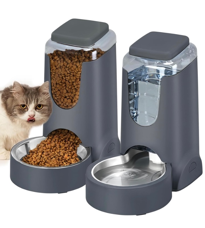 Photo 1 of Automatic Cat Feeder and Water Dispenser with Stainless Steel Bowl Dog Gravity Food Feeder and Waterer for Small Medium Pets Puppy Kitten 1 Gallon x 2