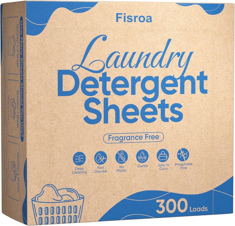 Photo 1 of Fragrance Free Laundry Detergent Sheets Travel Eco-friendly 300 Loads Fisroa Clothes Washing Detergent Sheets Plastic-Free Washer Strips, Unscented Liquidless Laundry Strips Tablet
