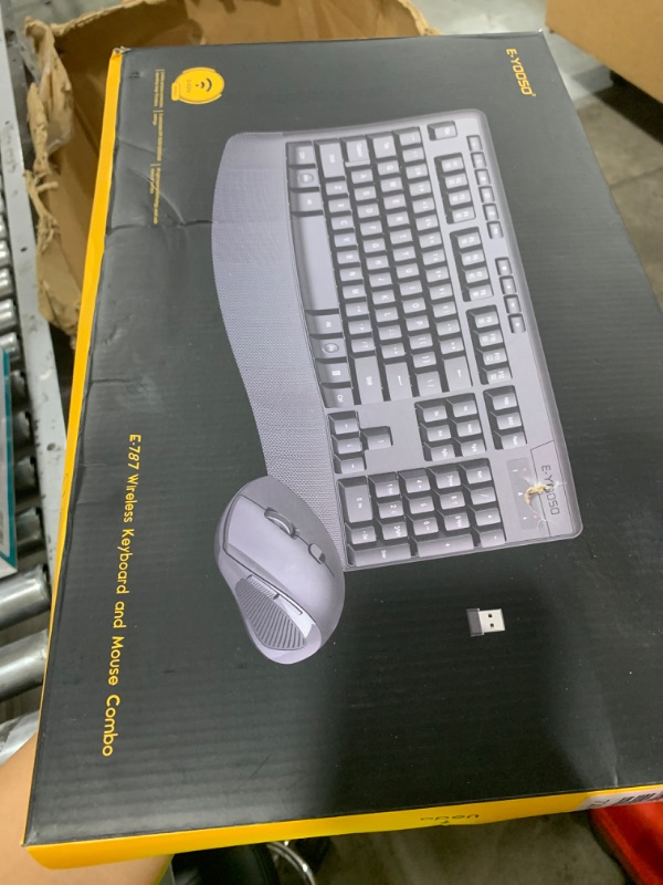 Photo 1 of Wireless Keyboard and Mouse Combo, E-YOOSO 2.4GHz Full Sized Ergonomic Wireless Keyboard with Wrist Rest, 3 DPI Adjustable and 6 Buttons Cordless USB Mouse for Computer, Laptop, PC, Windows (Black)