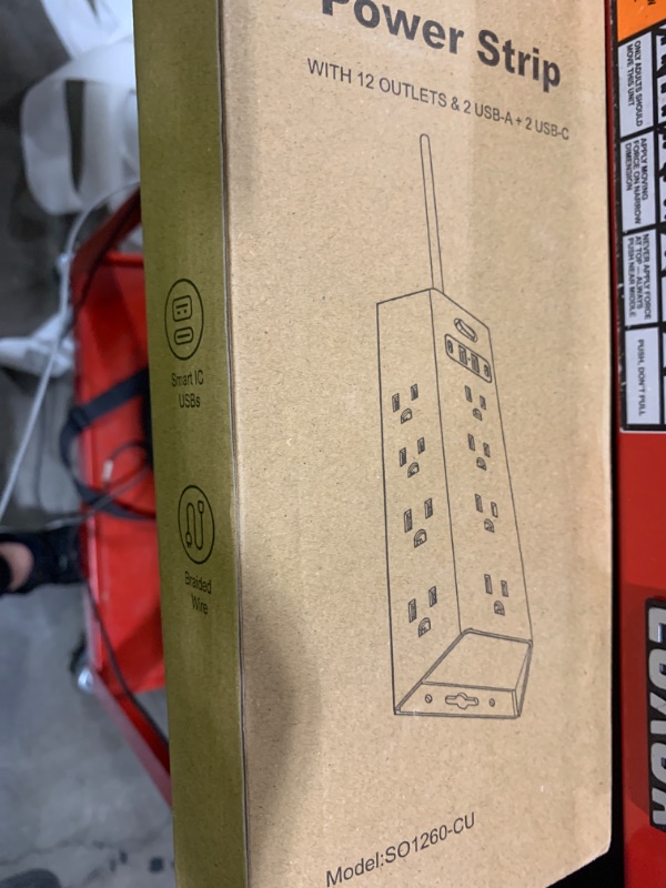 Photo 1 of 10FT Surge Protector Power Strip, HOPOW Long Extension Cord with 12 Widely AC Outlets 4 USB (2-USB C), Flat Plug, Wall Mount Power Strip, 1700 Joules Charging Station for Home Office, White