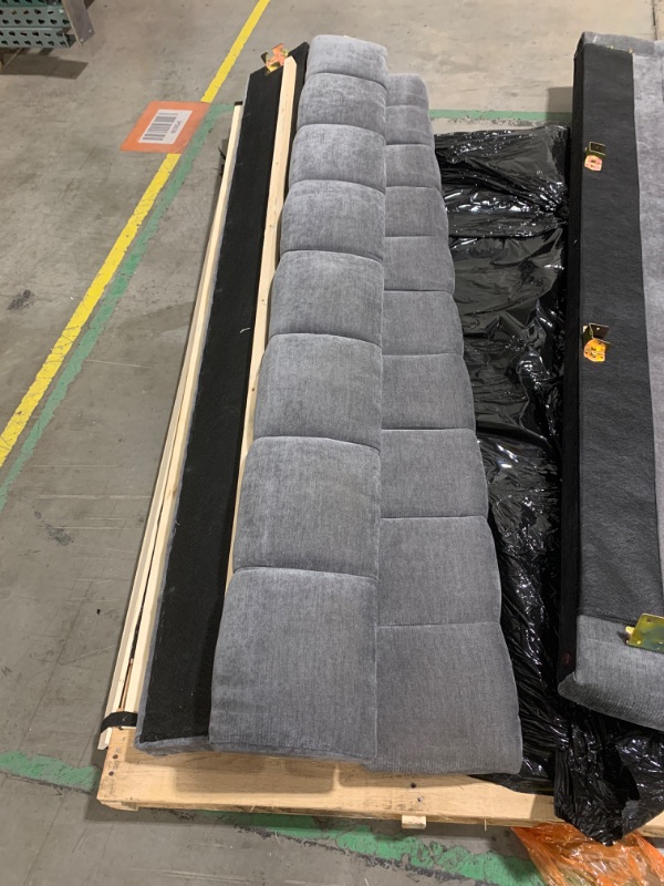Photo 1 of DEINPPA Queen Size Cloud Bed, Chenille Upholstered Platform Bed with Cloud Soft Headboard, Grounded Upholstered Wood Base Bed Frame, Italian Style Modern Beds-Dark Grey