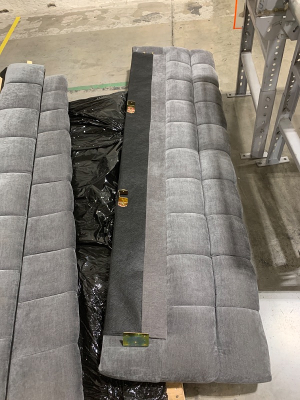 Photo 1 of DEINPPA Queen Size Cloud Bed, Chenille Upholstered Platform Bed with Cloud Soft Headboard, Grounded Upholstered Wood Base Bed Frame, Italian Style Modern Beds-Dark Grey