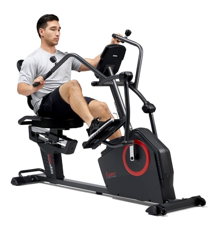 Photo 1 of Sunny Health & Fitness Elite Recumbent Cross Trainer & Elliptical Machine with Arm Exercisers for Home Arm/Leg Training, Easy Adjust Seat & Mesh Backrest, Free SunnyFit App Bluetooth Connectivity