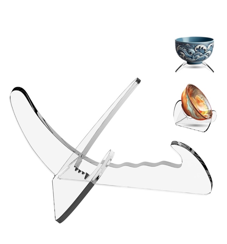 Photo 1 of Boloyo "X Shape Acrylic Bowl Display Stand, 3.5 Inch 1PC Clear Acrylic Bowl Plate Platter Dish China Porcelain Display Holder Easel Base for Home Kitchen School Art Display