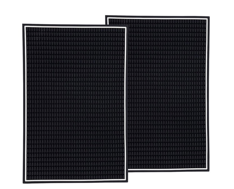 Photo 1 of Highball & Chaser Premium Bar Mat 18in x 12in 1cm Thick Durable and Stylish Service Bar Mat for Spills, Coffee, Bars, Restaurants and Counter Top Dish Drying Mat, Glass Drying Mat (2 Pack Black)