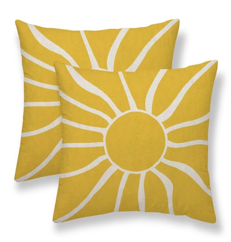Photo 1 of Summer Pillow Covers 16x16 Set of 2, Yellow Sunshine Decorative Outdoor Throw Pillow Covers Modern Farmhouse Cushion Case Linen Square for Home Couch Sofa