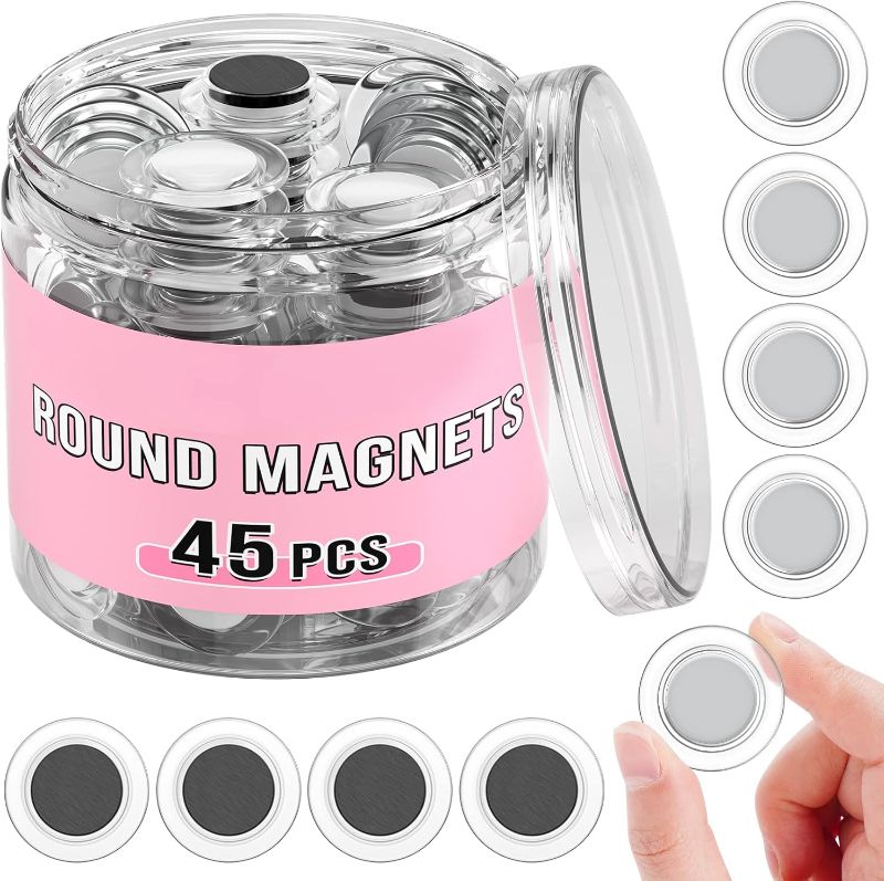 Photo 1 of VNDUEEY 45 Pcs Round Whiteboard Magnets, Fridge Magnet Decorative, Dry Board Refrigerator Magnets, Small Magnet Teacher Supplies for School, Home, Office(Clear, 3cm/1.18in)
