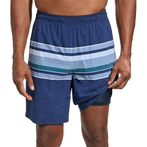 Photo 1 of KIRKLAND Signature Men's Swim Shorts with Comfort Waistband and Liner (US, Alpha, X-Large, Regular, Regular, Navy Blue with Stripes)
