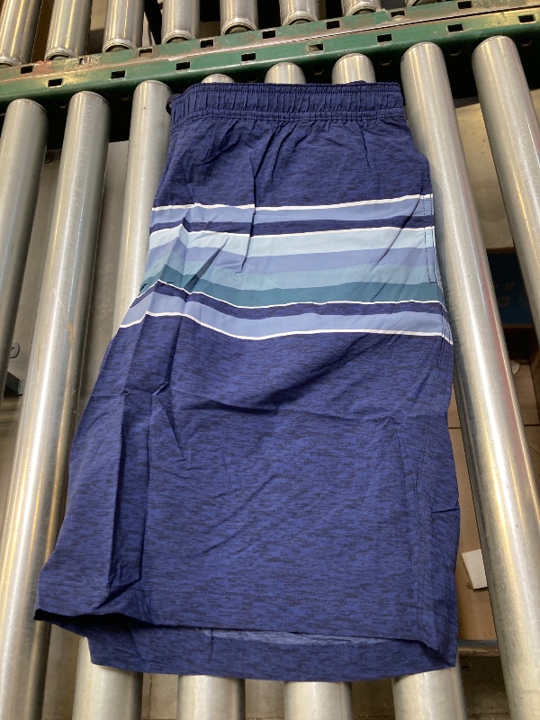Photo 1 of KIRKLAND Signature Men's Swim Shorts with Comfort Waistband and Liner (US, Alpha, X-Large, Regular, Regular, Navy Blue with Stripes)
