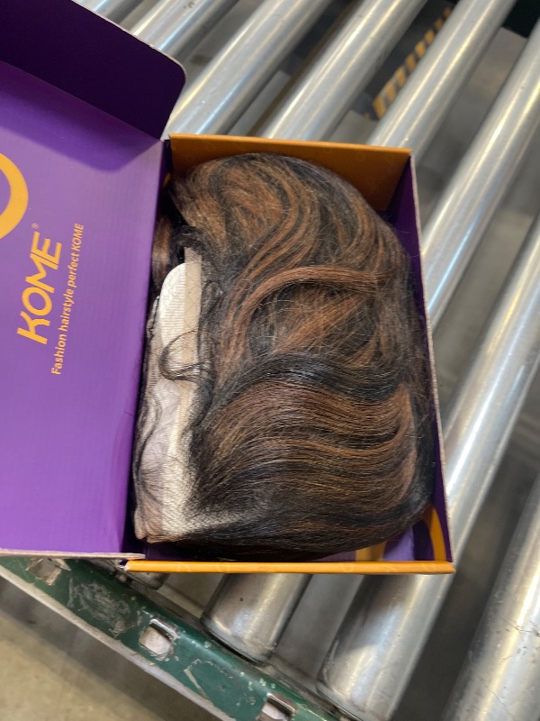 Photo 1 of KOME Brown Highlight Synthetic Lace Front Wig,13×6 Body Wave HD Lace Glueless Wigs for Women Natural Daily Use 28IN