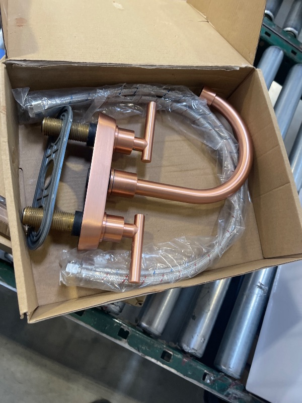 Photo 1 of Rzoeox Bathroom Faucet Rose Gold, 2 Handle Bathroom Sink Faucet, 2 or 3 Hole 4 Inch Centerset Modern Commercial RV Vanity Sink (Red Copper)