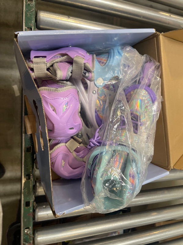 Photo 1 of Sportneer Inline Roller Skates, Roller Boots Adjustable Size 2-7.5 with Illuminating Wheels Roller Blades Protective Gear Set for Gilrs Women