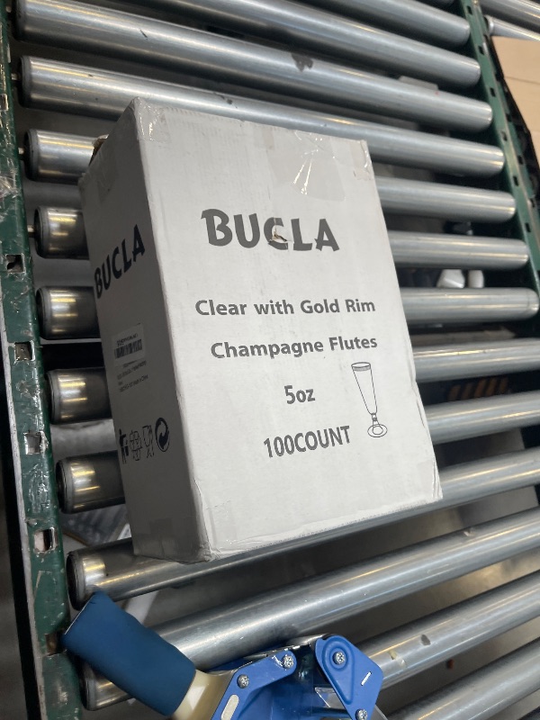 Photo 1 of bUCLA 100 Pack Gold Plastic Champagne Flutes - 5OZ Plastic Champagne Glasses With Gold Rim - Premium Quality Gold Disposable Cups-Ideal for Thanksgiving Party, Weddings