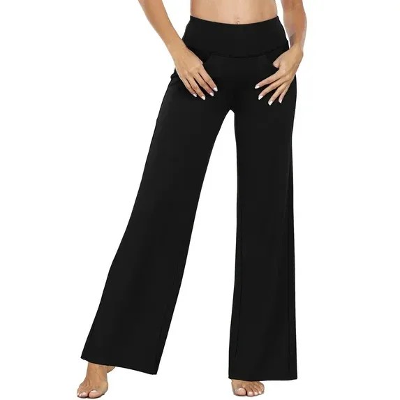 Photo 1 of Womens " Wide Leg Pants Athletic Yoga Stretch Loose Legging Casual Sweatpants with Pockets,Black,US Size XL