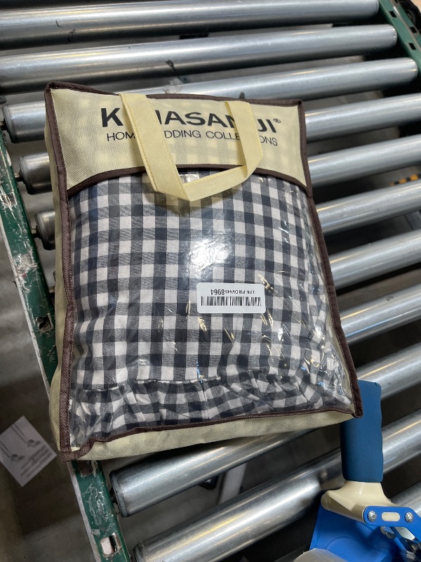 Photo 1 of K MASANIJI Black White Plaid Ruffle Sheets King Size 4-Piece Set, 300TC 100% Yarn Dyed Cotton Sheets 18 in Deep Pocket Classic Gingham Decorative Bedding (Black/White Plaid, King)