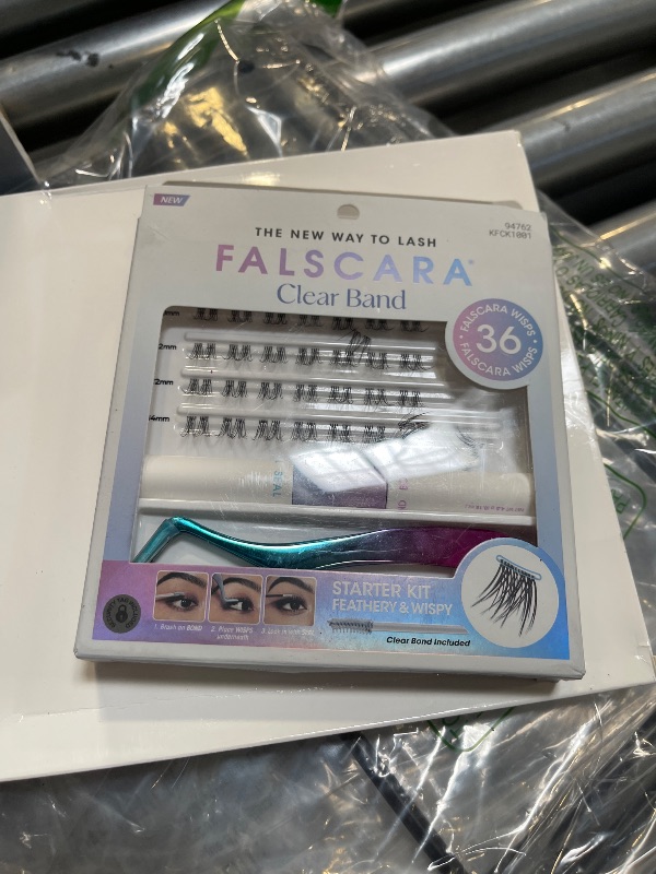 Photo 1 of FALSCARA Clear Band False Eyelashes, Lash Extension Kit, Feathery & Wispy, Natural Volume, 8mm-10mm-12mm, Includes Bond & Seal, Precision Applicator & 36 Lash Clusters