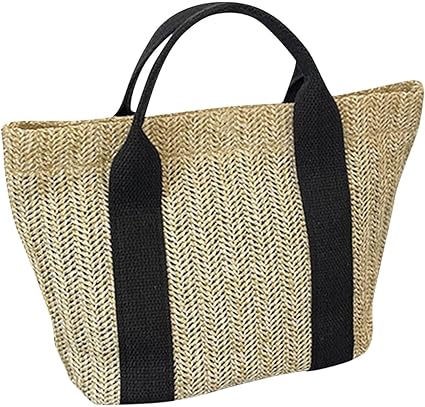 Photo 1 of Summer Beach Rattan Bag, Beach Straw Bags for Women, Woven Hand Bag, Large Simple Padded Canvas Paneled Shoulder Straps