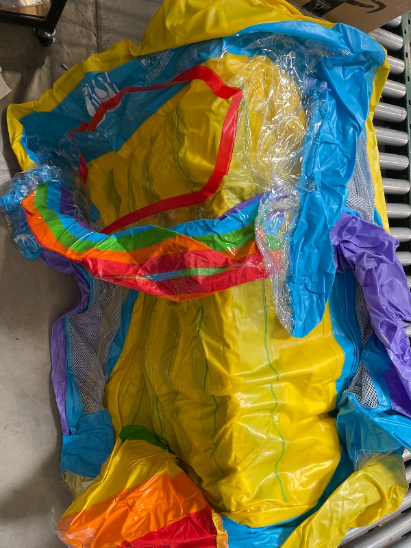 Photo 1 of Intex 57453EP 9.75 Foot x 6.3 Foot x 53 Inch Multicolor Rainbow Slide Kids Inflatable Pool with Water Slide and Ring Toss for Children Ages 2 and Up