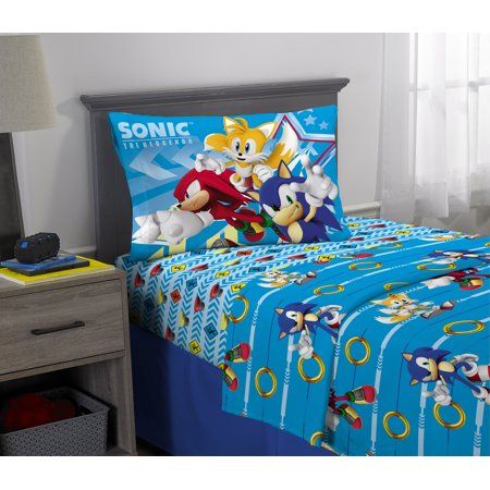 Photo 1 of Sonic the Hedgehog Kids Twin Sheet Set Gaming Bedding Blue Sega
