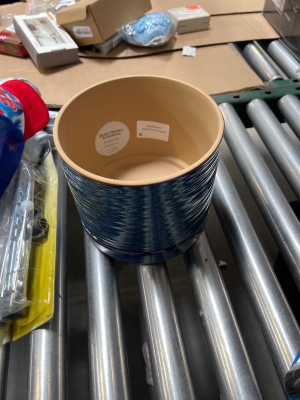 Photo 1 of Hasense Ceramic Plant Pots Indoor Outdoor, 6 Inch Pot for Plants with Drainage Hole and Saucer, Blue Modern Planter for Housewarming