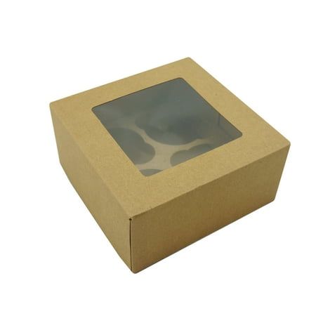 Photo 1 of Way to Celebrate! 6.25x6.25x3 Inch Kraft Treat Boxes with Window 3-Count
`