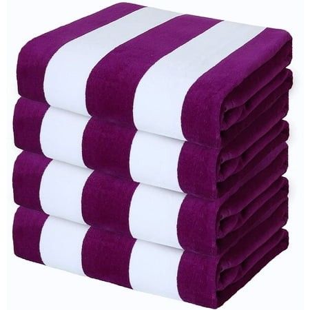Photo 1 of 4-Pack Large Cabana Stripe Beach Towels Set Super Absorbent Soft Plush Pool Towel Set Bath Towel Set (Ocean Blue 30 X60 )