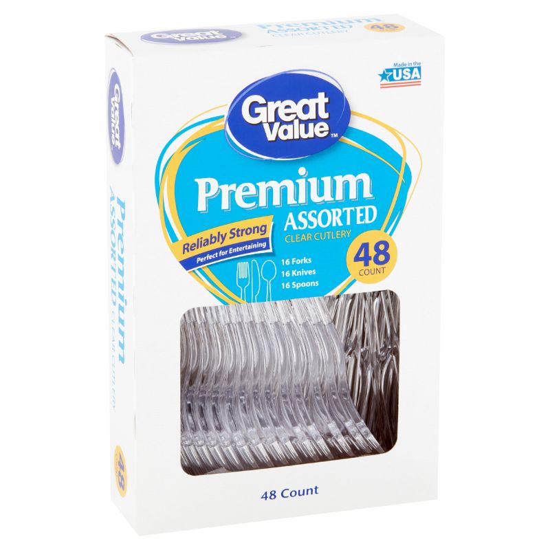 Photo 1 of Great Value Premium Assorted Clear Cutlery, 48 Count
