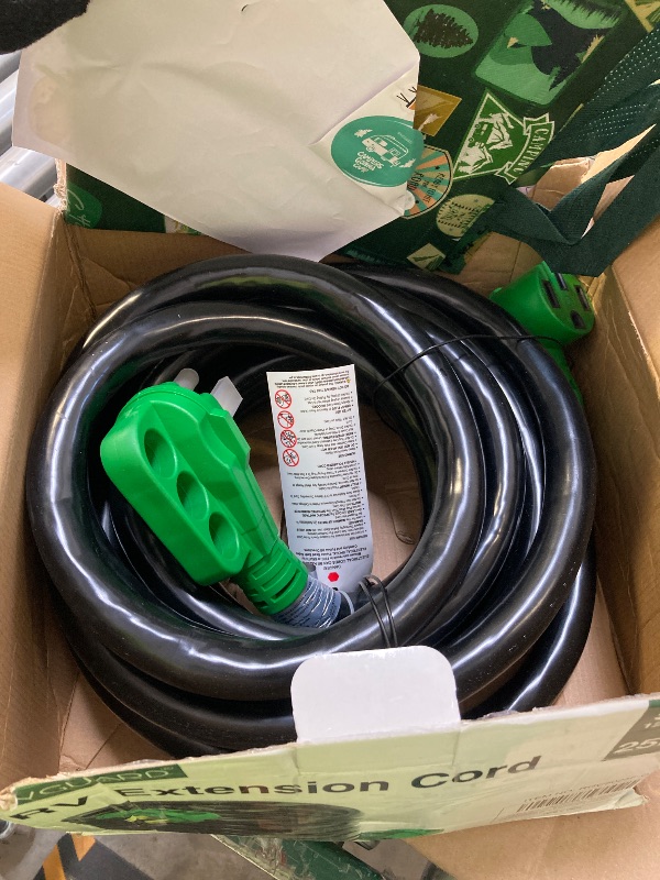 Photo 1 of RVGUARD 50 Amp 25 Foot RV/EV Extension Cord, NEMA 14-50P/R Heavy Duty Extension Cord with LED Power Indicator and Cord Organizer, Green, ETL Listed