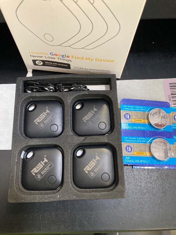 Photo 1 of Air Tag for Android 4 Pack Luggage Tracker Tags Works with Google Find My Device App, Bluetooth Tracker Key Finder and Item Locator for Luggage, Backpack, Suitcases, Replaceable Battery