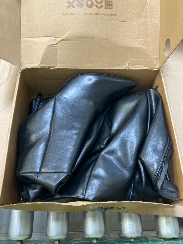 Photo 1 of Elisabet Tang Women's Knee High Booties,4 inch Stiletto Heel Pointed Toe Wide Calf Boots Faux Leather Comfortable Combat Booties Shoes Suede Size 10