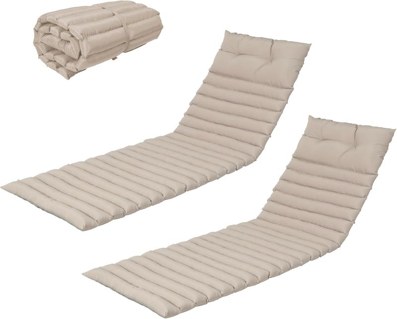 Photo 1 of Chaise Lounge Cushions Outdoor Waterproof, Lounge Chair Cushion for Outdoor Furniture, Patio Foldable Chaise Cushions for Garden Pool 76 * 23inch(Khaki, 2-Pcs Set)

