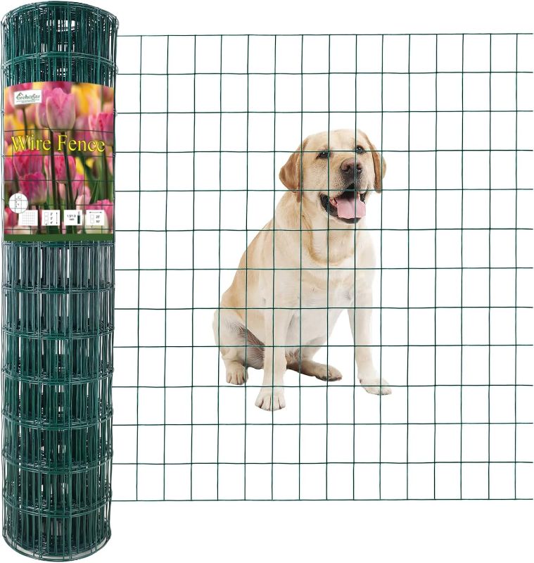 Photo 1 of Green PVC Coated Welded Wire Fence 36 Inch x 50 Foot, 2 Inch x 3 Inch 16GA, Garden Border Fencing Roll Vinyl Coating Metal Wire Mesh for Yard Vegetable Plant Protection Poultry Netting
