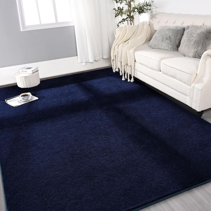 Photo 1 of Large Ultra Soft Modern Area Rugs for Living Room Bedroom, 7x10 Feet Navy Blue Thickened Memory Foam Indoor Solid Minimalist Carpets, Non-Slip Comfy Rug for Boys Girls Nursery Room Home Decor
