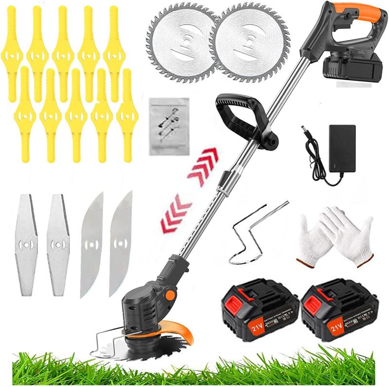 Photo 1 of Cordless Lawn Mower with Battery and Charger,21V Lawn Trimmer Grass Edger with Two 2.0Ah Li-Ion Battery Powered & 3 Cutting Blade Types, Compact Power Tool for Lawn Yard Work, Black
