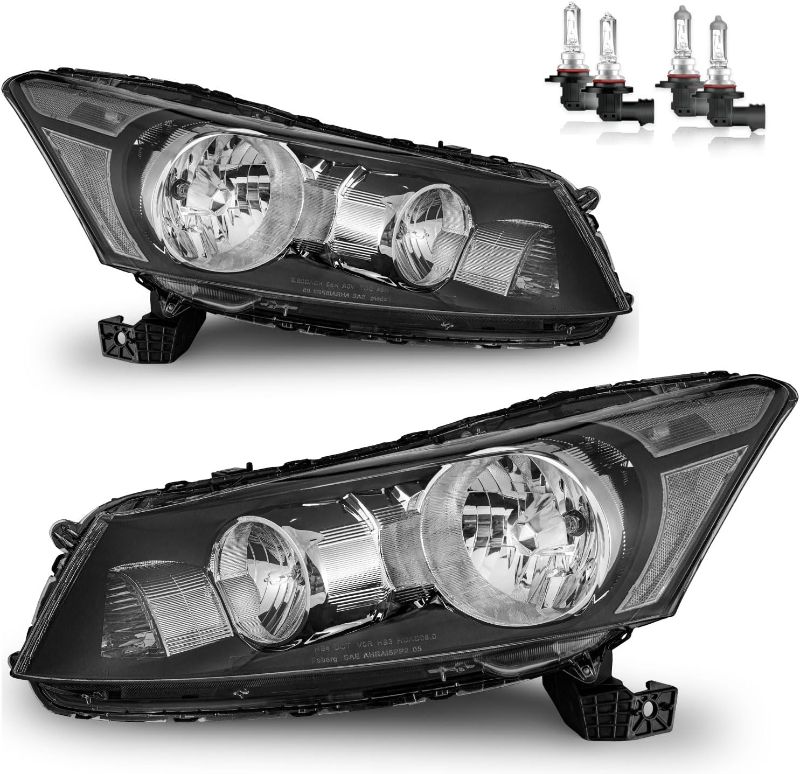 Photo 1 of Headlights W/Bulbs for 2008-2012 Honda Accord 4Dr Headlamp Replacement Driver & Passenger Side, NOT fit coupe models or Crosstour models