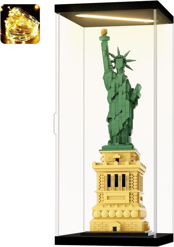 Photo 1 of Acrylic Display Case for Collectibles Clear Dustproof Acrylic Boxes for Display Trophy Figure Toys Lighted Lego 21042 Display Case Storage Box(Black-Solid Yellow; 7.9*7.9*18.9 inch)
