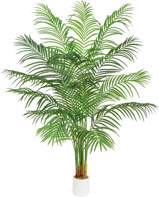 Photo 1 of Artificial Palm Tree Indoor Plant Tall Fake Tropical Palm Tree in Pot, Real Bark Design Faux Areca Palm Tree for Home Office Living Room Bedroom Farmhouse Modern Outdoor Topiary Tree (18 Trunks, 6 FT)
