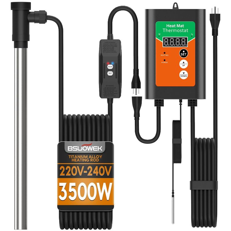 Photo 1 of 3500W 240V Titanium Fully Submersible Portable Electric Immersion Large Pool Water Heater Waterproof Hot Tub Heater with LCD Thermostat & GFCI Plug, for Swimming Pool, Bathtub, Baptistry, Bucket (GO)
