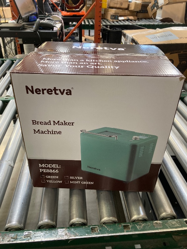 Photo 1 of Neretva Bread Maker 20-IN-1, Dual Heater 2LB Bread Machine Stainless Steel Bread Maker Machine Nonstick Ceramic Pan Compact for Gluten Free/Sourdough/Whole Wheat Bread/Yogurt, Breadmaker Recipe-Green
