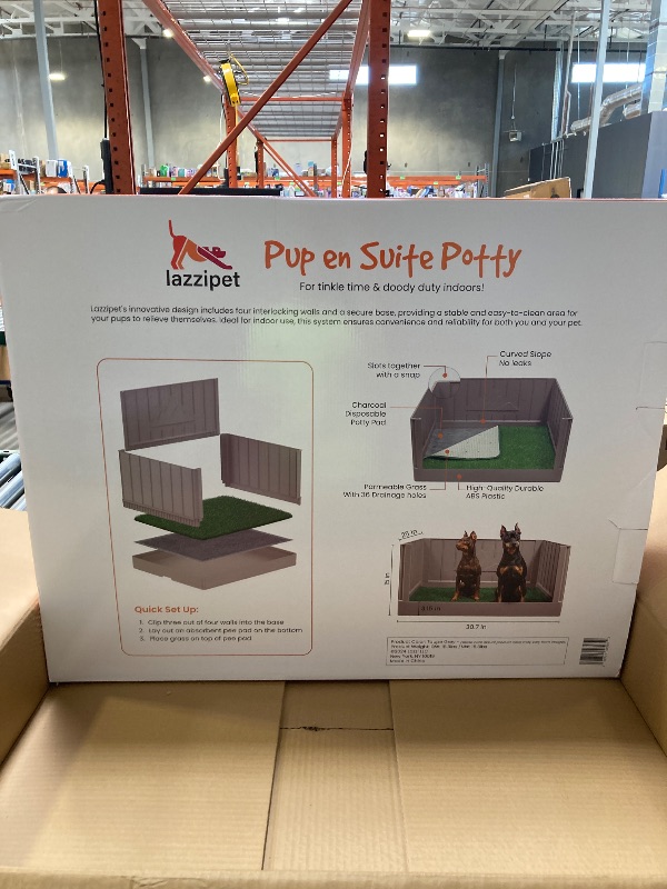 Photo 1 of LAZZIPET Pup en Suite Potty - Dog Toilet/Pee Pad Tray with Four Walls + Turf Patch - Indoor Potty Tray for Potty Training & Lazy Days - Easy to Build Pee Pad Holder Dog Litter Box Indoor