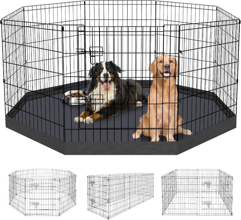 Photo 1 of Dog Pen Pet Playpen Dog Fence Indoor Foldable Metal Wire Exercise Puppy Play Yard Pet Enclosure Indoor Outdoor 8 Panels 30 Inch with Bottom Pad/Top Cover
